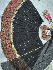 Navratri Black Georgette Mirror Work Lehenga Choli