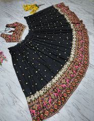 Navratri Black Georgette Mirror Work Lehenga Choli