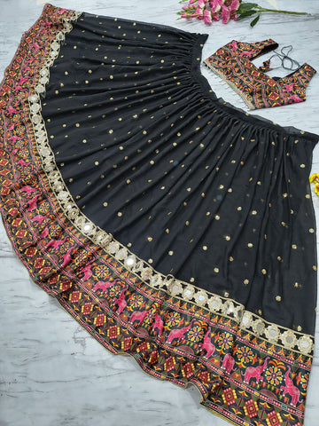 Navratri Black Georgette Mirror Work Lehenga Choli