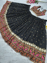 Navratri Black Georgette Mirror Work Lehenga Choli