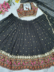 Navratri Black Georgette Mirror Work Lehenga Choli