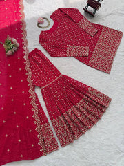 Exclusive Red Georgette Thread Work Sharara Suit