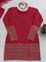 Exclusive Red Georgette Thread Work Sharara Suit