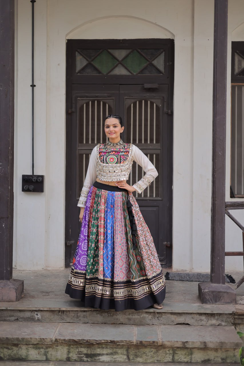 Navratri Multi Lehenga With White Work Choli