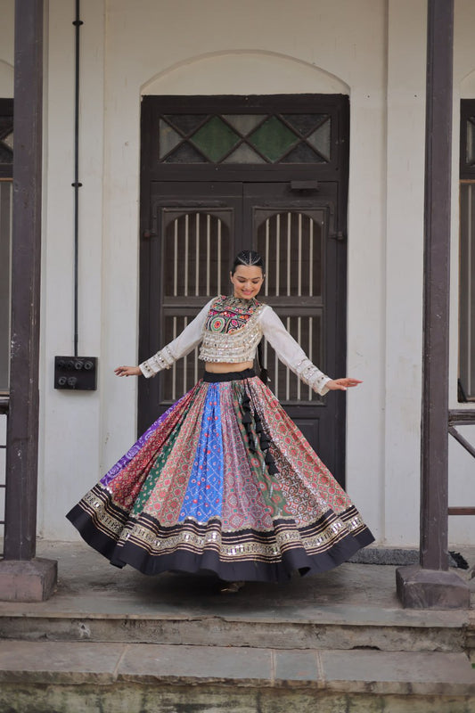 Navratri Multi Lehenga With White Work Choli