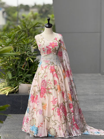 Attractive White Organza Digital Work Lehenga