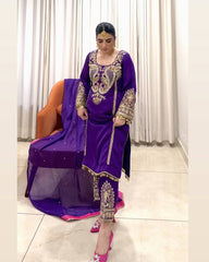 Stylish Purple Georgette with Embroidery Work Palazzo Suit
