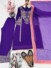 Stylish Purple Georgette with Embroidery Work Palazzo Suit