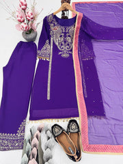 Stylish Purple Georgette with Embroidery Work Palazzo Suit