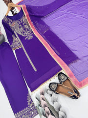 Stylish Purple Georgette with Embroidery Work Palazzo Suit
