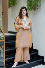 Stylish Brown Fendy Embroidery Work Palazzo Suit