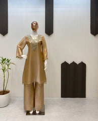 Stylish Brown Fendy Embroidery Work Palazzo Suit