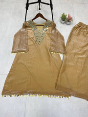 Stylish Brown Fendy Embroidery Work Palazzo Suit