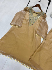Stylish Brown Fendy Embroidery Work Palazzo Suit