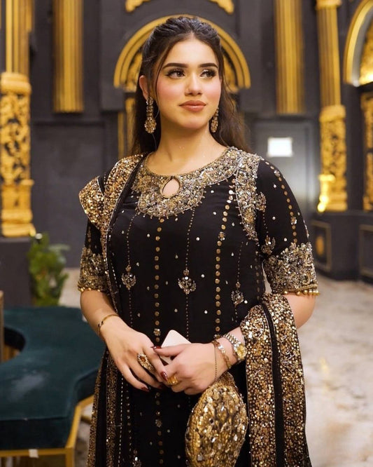 Trendy Black Color Sequence Work Georgette Anarkali Suit