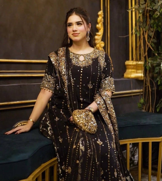 Trendy Black Color Sequence Work Georgette Anarkali Suit
