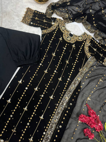 Trendy Black Color Sequence Work Georgette Anarkali Suit