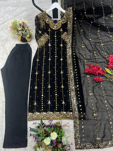 Trendy Black Color Sequence Work Georgette Anarkali Suit