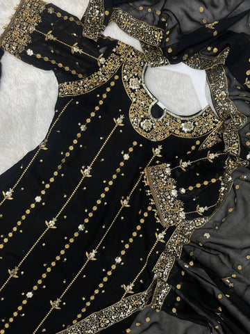 Trendy Black Color Sequence Work Georgette Anarkali Suit