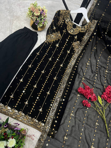 Trendy Black Color Sequence Work Georgette Anarkali Suit