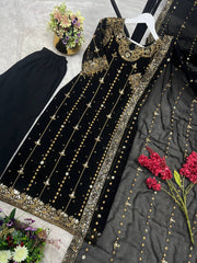 Trendy Black Color Sequence Work Georgette Anarkali Suit