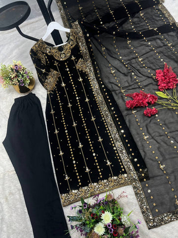 Trendy Black Color Sequence Work Georgette Anarkali Suit
