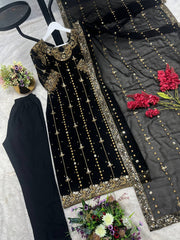 Trendy Black Color Sequence Work Georgette Anarkali Suit
