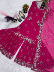 Exclusive Pink Color Sequence Work Georgette Sharara Suit