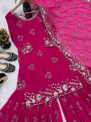 Exclusive Pink Color Sequence Work Georgette Sharara Suit