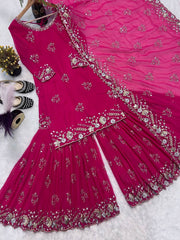Exclusive Pink Color Sequence Work Georgette Sharara Suit