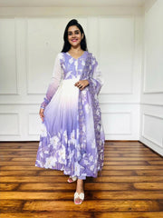 Trendy Purple Color Digital Print Georgette Gown