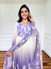 Trendy Purple Color Digital Print Georgette Gown
