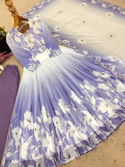 Trendy Purple Color Digital Print Georgette Gown