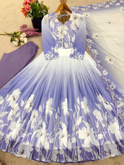 Trendy Purple Color Digital Print Georgette Gown