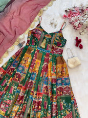 Multi Design With Maroon Color Digital Printed Organza Gown