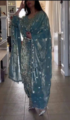 Gorgeous Teal Blue Color Sequence Work Dhoti Suit