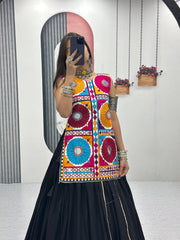 Lovely Black Color Gamthi Work Lehenga Choli For Dandiya