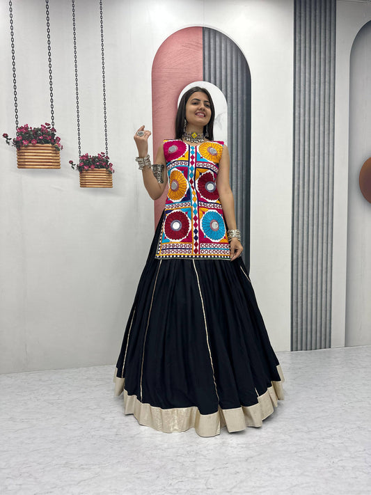 Lovely Black Color Gamthi Work Lehenga Choli For Dandiya