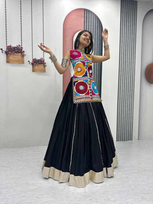Lovely Black Color Gamthi Work Lehenga Choli For Dandiya