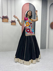 Lovely Black Color Gamthi Work Lehenga Choli For Dandiya