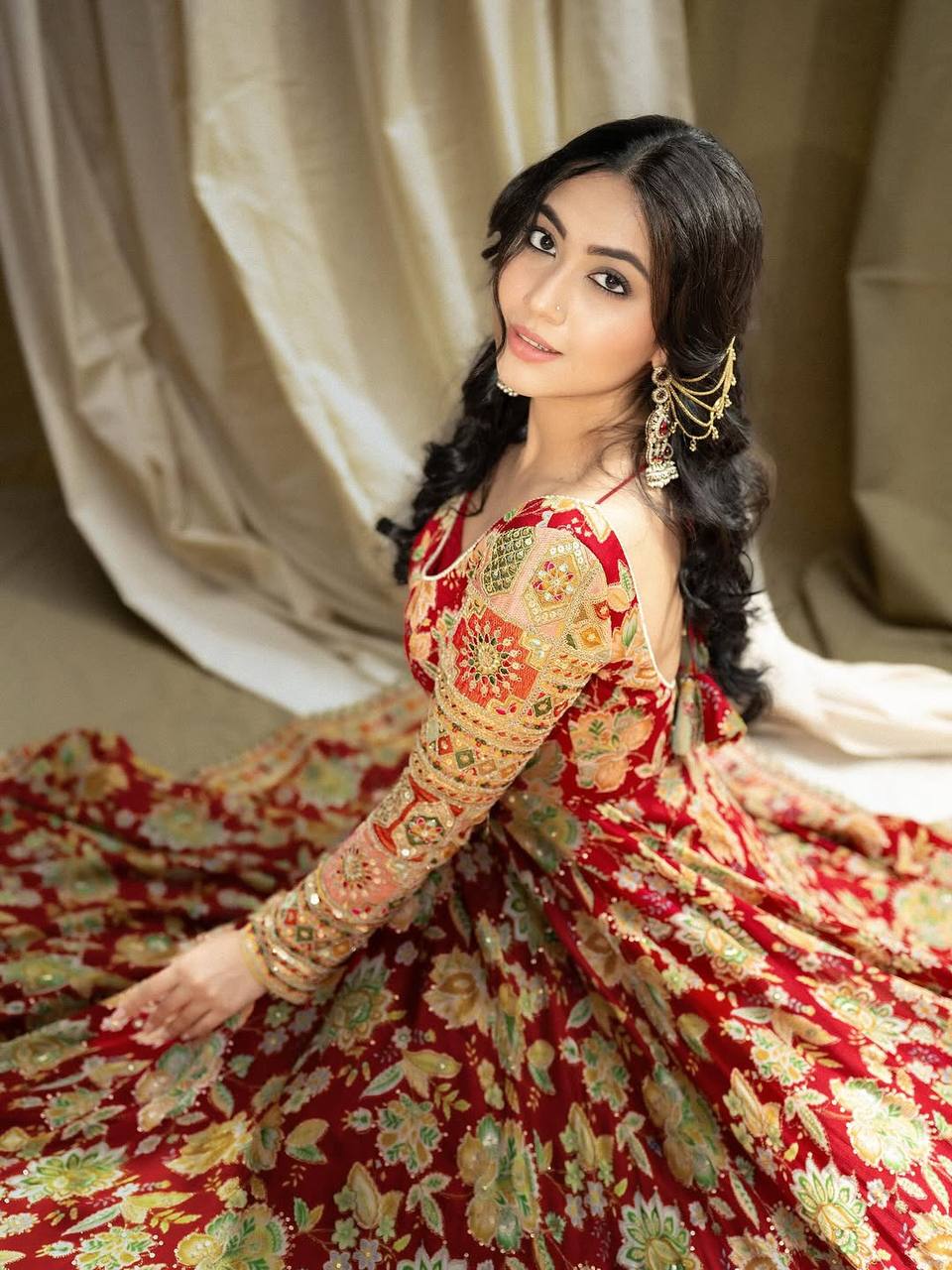 Gorgeous Red Color Embroidery With Sequins Work Gown