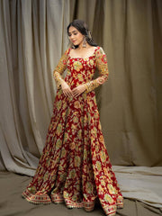Gorgeous Red Color Embroidery With Sequins Work Gown