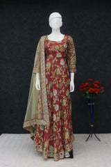 Gorgeous Red Color Embroidery With Sequins Work Gown