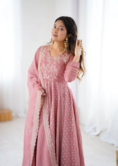 Wonderful Peach Color Crunchy Silk Sequence Work Anarkali Gown