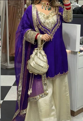 Stylish Pink Color Mirror Work Palazzo Suit