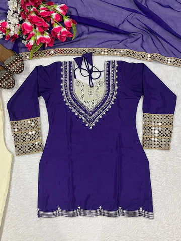 Stylish Pink Color Mirror Work Palazzo Suit