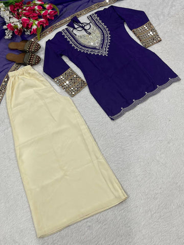 Stylish Pink Color Mirror Work Palazzo Suit
