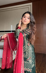 Designer Green Sequence Work Georgette Sharara Suit