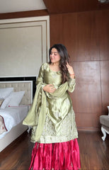 Gorgeous Green Color Sequence Work Sharara Suit