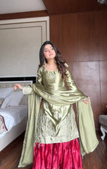 Gorgeous Green Color Sequence Work Sharara Suit